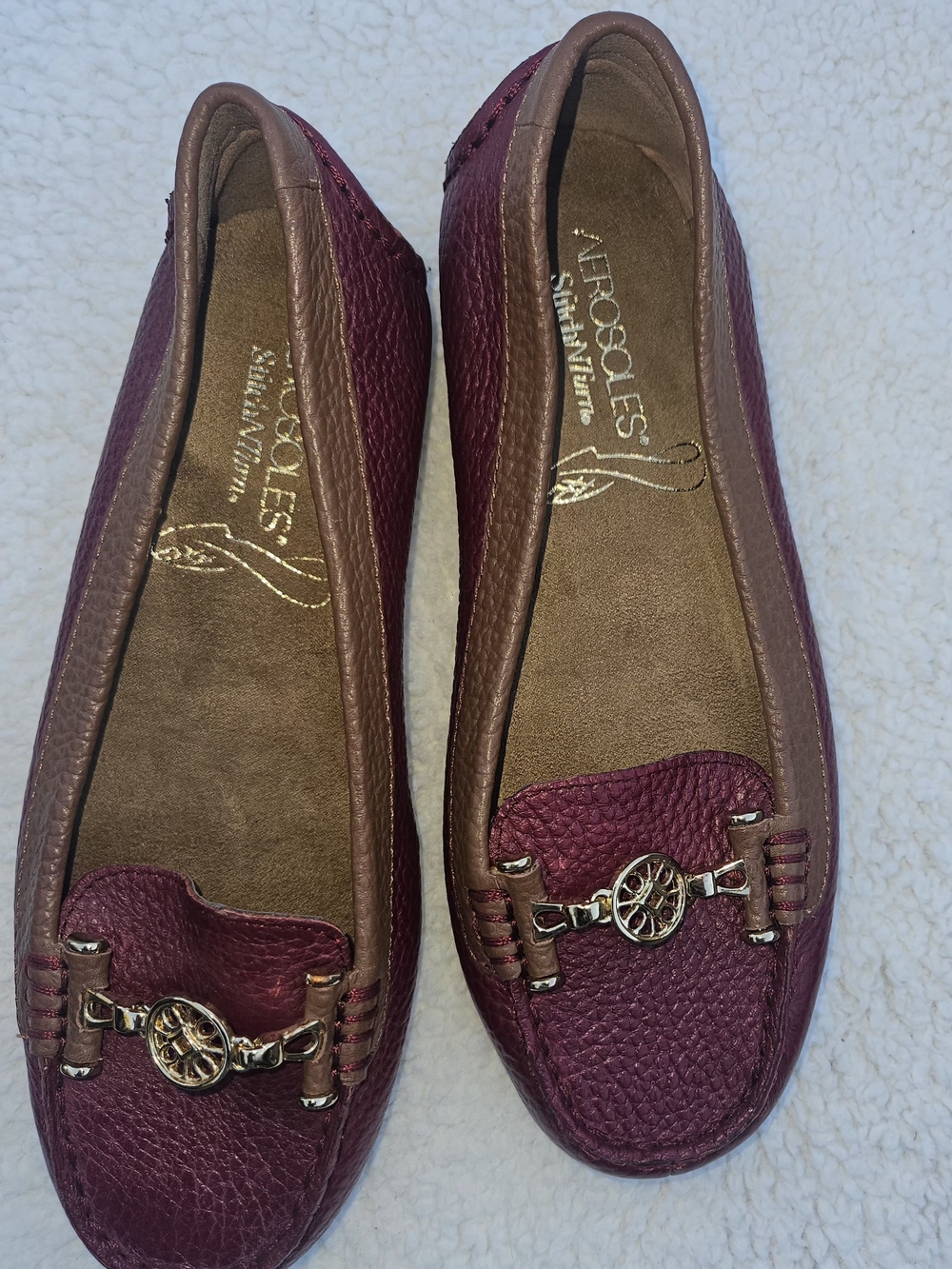 AEROSOLES Burgundy and Brown Leather Driving Loafers